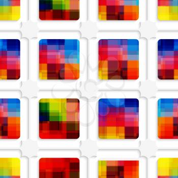 Abstract 3d geometrical seamless background. Colorful squares and net with cut out of paper effect.
