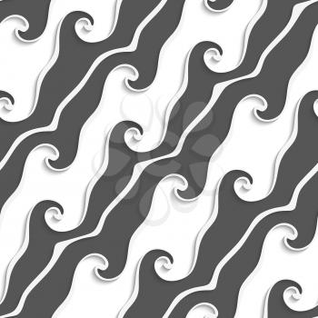 Abstract 3d geometrical seamless background. White curved lines and swirls with gray and cut out of paper effect.
