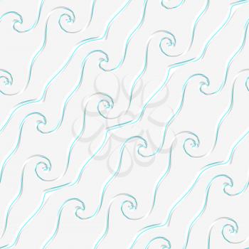 Abstract 3d geometrical seamless background. White curved lines perforated with blue and cut out of paper effect.
