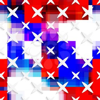 Abstract 3d geometrical seamless background. White small and big stars on flag colored layer with cut out of paper effect. 
