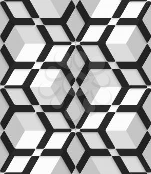 Abstract 3d geometrical seamless background. White 3d cubes with hexagonal net on top.
