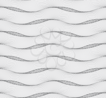 Seamless stylish geometric background. Modern abstract pattern. Flat monochrome design.Repeating ornament of many gray horizontal wavy lines.