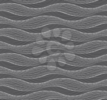 Seamless stylish geometric background. Modern abstract pattern. Flat monochrome design.Repeating ornament of many gray horizontal wavy lines on dark gray.