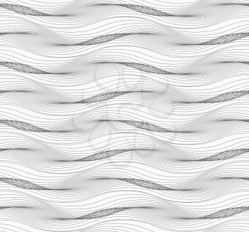 Seamless stylish geometric background. Modern abstract pattern. Flat monochrome design.Repeating ornament of many horizontal wavy lines with overlapping.