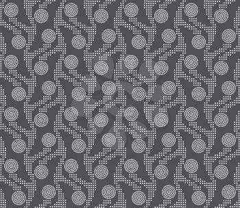 Seamless stylish geometric background. Modern abstract pattern. Flat monochrome design.Repeating ornament vertical dotted stripes with circles on gray.