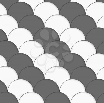 Seamless geometric background. Modern monochrome 3D texture. Pattern with realistic shadow and cut out of paper effect.3D white and gray overlapping half circles.