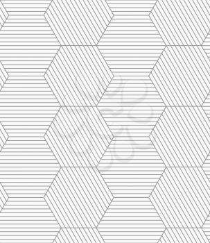 Abstract geometric background. Seamless flat monochrome pattern. Simple design.Slim gray striped hexagons.