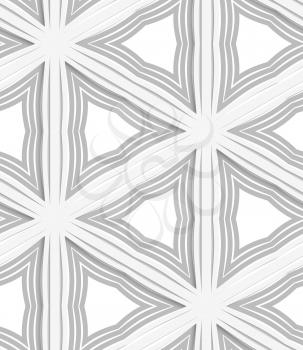 Seamless geometric background. Pattern with realistic shadow and cut out of paper effect.White 3d paper.3D white striped triangles with gray.