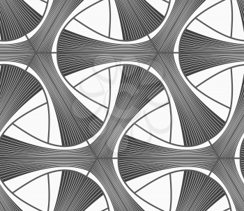 Seamless geometric pattern. Gray abstract geometrical design. Flat monochrome design.Monochrome dark striped tetrapods with grid.