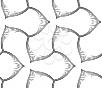 Seamless geometric pattern. Gray abstract geometrical design. Flat monochrome design.Monochrome gray three pedal flowers with hatch.