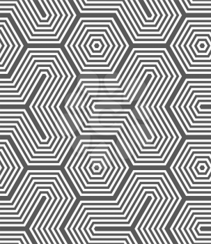 Seamless geometric pattern. Gray abstract geometrical design. Flat monochrome design.Monochrome hexagons and tetrapods.