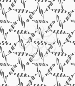 Seamless geometric pattern. Gray abstract geometrical design. Flat monochrome design.Monochrome striped blocks forming triangles and hexagons.