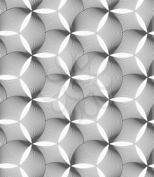Seamless geometric pattern. Gray abstract geometrical design. Flat monochrome design.Monochrome striped puckered hexagons.
