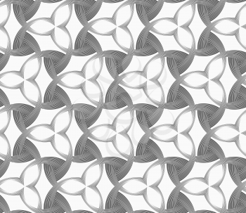 Seamless geometric pattern. Gray abstract geometrical design. Flat monochrome design.Monochrome three pedal flowers with dark triangles.