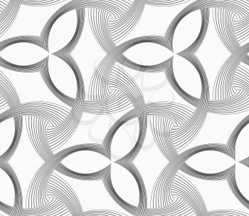 Seamless geometric pattern. Gray abstract geometrical design. Flat monochrome design.Monochrome three pedal flowers with striped triangles.