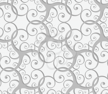 Seamless abstract geometric background. Light gray swirly ornament. With ealistic shadow and 3D cut out of paper effect.Perforated overlapping many swirls.