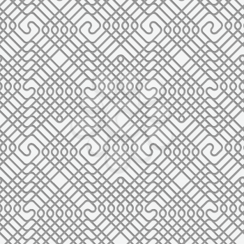 Seamless geometric pattern .Realistic shadow creates 3D look. Light gray colors.Cut out paper effect.Perforated square overlapping spirals.