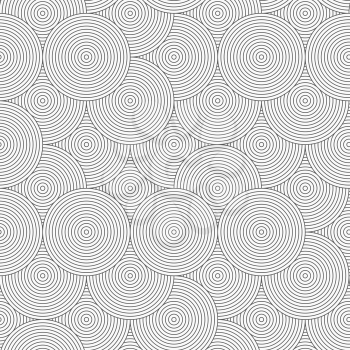 Gray seamless geometrical pattern. Simple monochrome texture. Abstract background.Slim gray striped overlapped circles random.