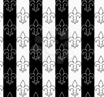 Black and white alternating Fleur-de-lis vertical contoured.Seamless stylish geometric background. Modern abstract pattern. Flat monochrome design.