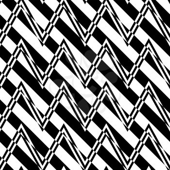Black and white alternating zigzag with diagonal cut.Seamless stylish geometric background. Modern abstract pattern. Flat monochrome design.
