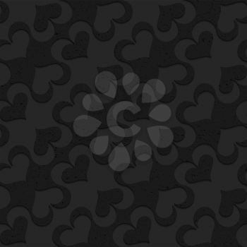 Black textured plastic diagonal spades.Seamless abstract geometrical pattern with 3d effect. Background with realistic shadows and layering.