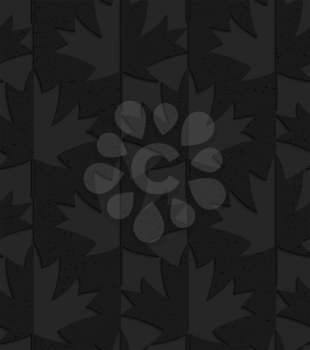 Black textured plastic maple leaves half and half.Seamless abstract geometrical pattern with 3d effect. Background with realistic shadows and layering.
