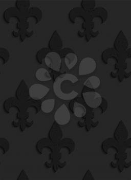 Black textured plastic solid Fleur-de-lis.Seamless abstract geometrical pattern with 3d effect. Background with realistic shadows and layering.