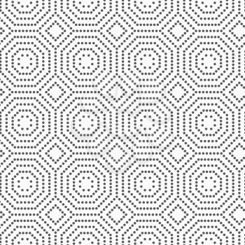 Dotted octagons and squares.Seamless abstract geometric background. Flat monochrome design. Pattern made of gray dots.
