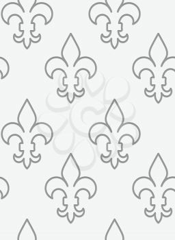 Perforated countered Fleur-de-lis in row.Seamless geometric background. Modern monochrome 3D texture. Pattern with realistic shadow and cut out of paper effect.