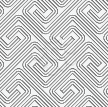 Perforated striped square spirals fastened.Seamless geometric background. Modern monochrome 3D texture. Pattern with realistic shadow and cut out of paper effect.