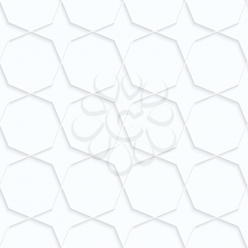 Quilling paper octagons with stars.White geometric background. Seamless pattern. 3d cut out of paper effect with realistic shadow.