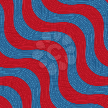Retro 3D blue red waves with texture.Abstract layered pattern. Bright colored background with realistic shadow and thee dimentional effect.