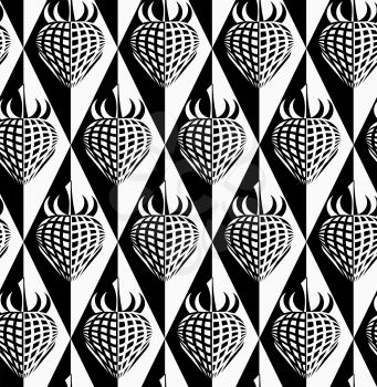 Black and white abstract strawberry on diamonds.Seamless stylish geometric background. Modern abstract pattern. Flat monochrome design.