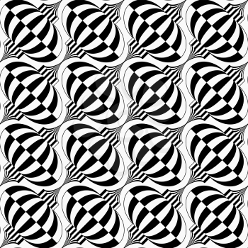 Black and white diagonal checkered bulbs.Seamless stylish geometric background. Modern abstract pattern. Flat monochrome design.