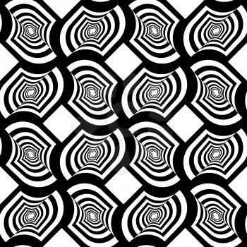 Black and white striped twisted grid with offset.Seamless stylish geometric background. Modern abstract pattern. Flat monochrome design.