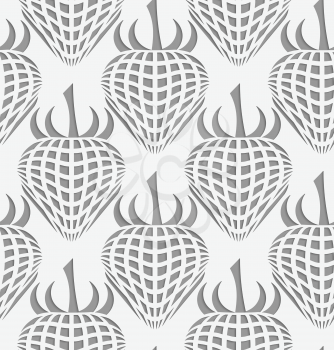 Perforated strawberry checkered.Seamless geometric background. Modern monochrome 3D texture. Pattern with realistic shadow and cut out of paper effect.