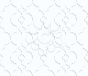 Quilling white paper Marrakech grid.White geometric background. Seamless pattern. 3d cut out of paper effect with realistic shadow.