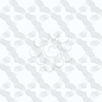 Quilling white paper striped rounded four foils in row.White geometric background. Seamless pattern. 3d cut out of paper effect with realistic shadow.