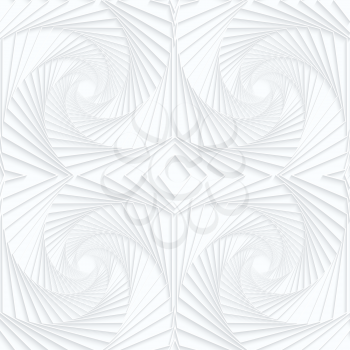 Quilling white paper striped swirls.White geometric background. Seamless pattern. 3d cut out of paper effect with realistic shadow.