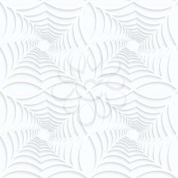 Quilling white paper twisted spider webs in row.White geometric background. Seamless pattern. 3d cut out of paper effect with realistic shadow.