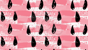 Artistic color brushed pink grunge with black drops.Hand drawn with ink and marker brush seamless background.Abstract color splush and scribble design.