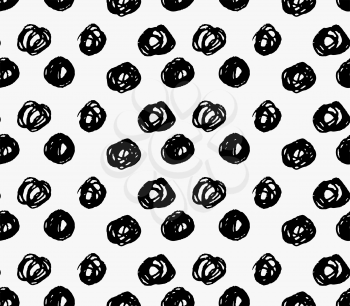 Black marker big scribble dots.Free hand drawn with ink brush seamless background. Abstract texture. Modern irregular tilable design.