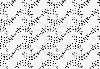 Black marker dotted s curves.Free hand drawn with ink brush seamless background. Abstract texture. Modern irregular tilable design.
