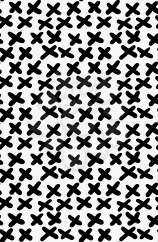Black marker drawn simple diagonal crosses.Hand drawn with paint brush seamless background. Abstract texture. Modern irregular tilable design.