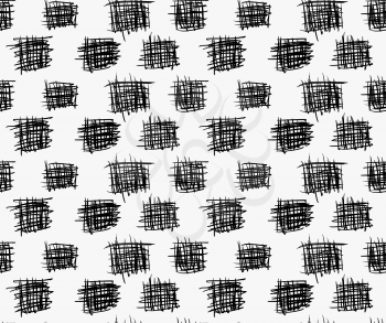 Black marker drawn simple scribble squares.Hand drawn with paint brush seamless background. Abstract texture. Modern irregular tilable design.