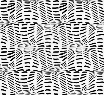 Black marker hatched bulging waves.Free hand drawn with ink brush seamless background. Abstract texture. Modern irregular tilable design.