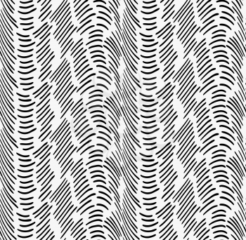 Black marker horizontal dashed waves.Free hand drawn with ink brush seamless background. Abstract texture. Modern irregular tilable design.
