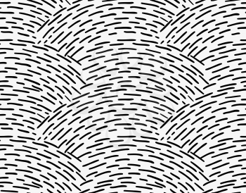 Black marker overlapping hatched waves.Free hand drawn with ink brush seamless background. Abstract texture. Modern irregular tilable design.