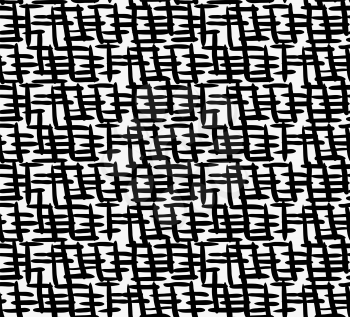 Black marker thick crossing hatches.Free hand drawn with ink brush seamless background. Abstract texture. Modern irregular tilable design.