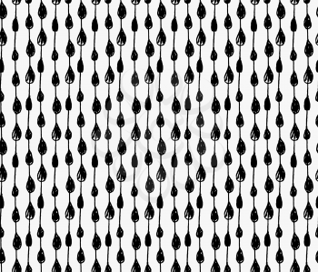 Black marker water drops on vertical lines.Free hand drawn with ink brush seamless background. Abstract texture. Modern irregular tilable design.